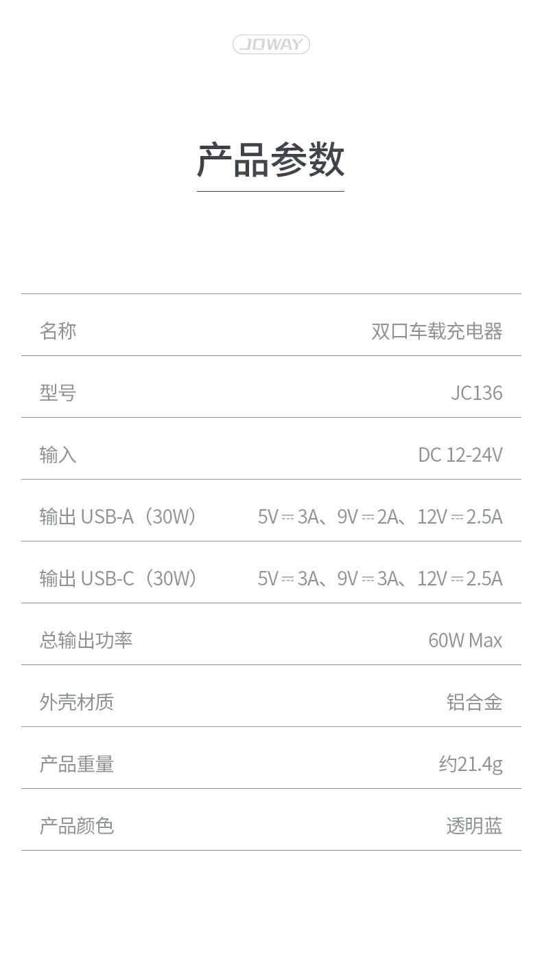 JC136 PD30W双口车载充电器_充电器_深圳市royal皇家88电源有限公司