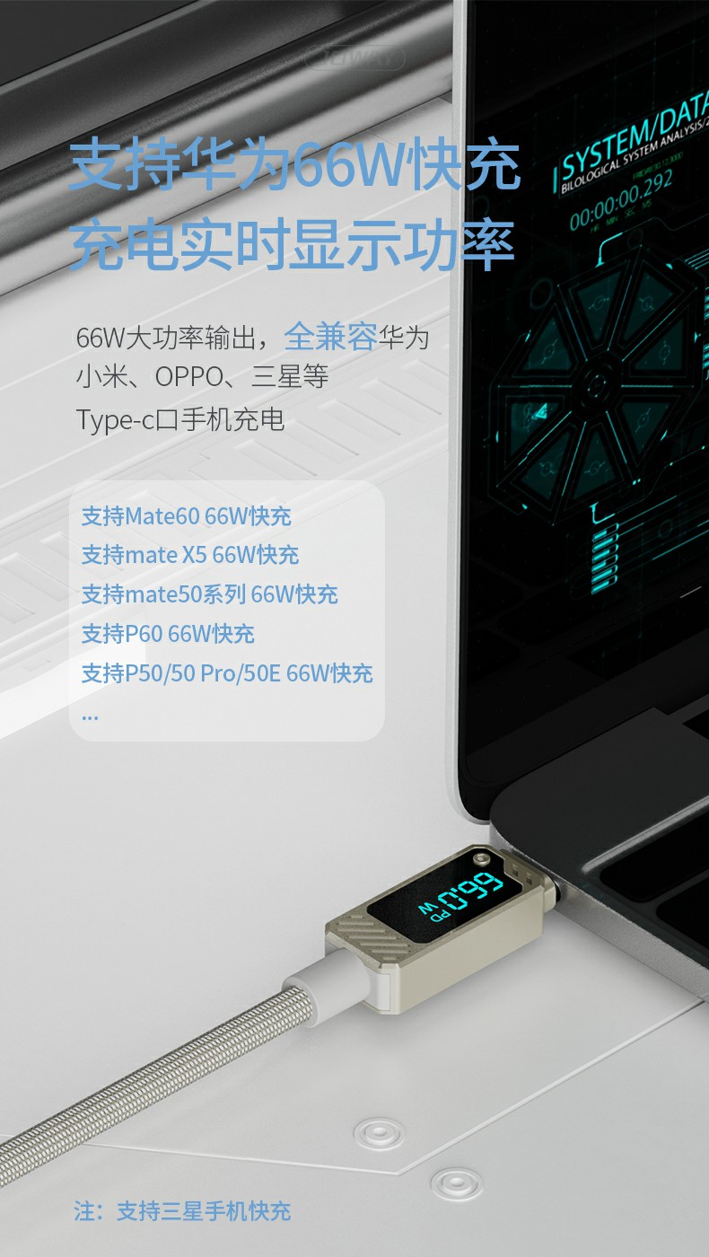 TC016  66w机甲锌合金数显数据线_数据线_深圳市royal皇家88电源有限公司