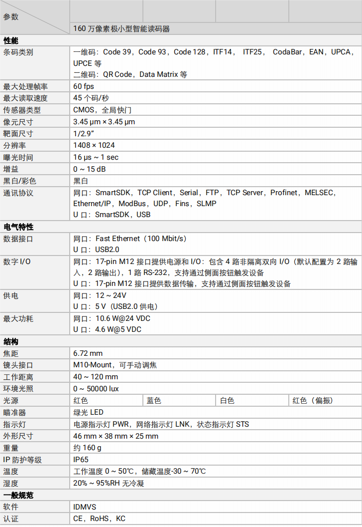 ？礛V-RD716-2智能读码器参数图